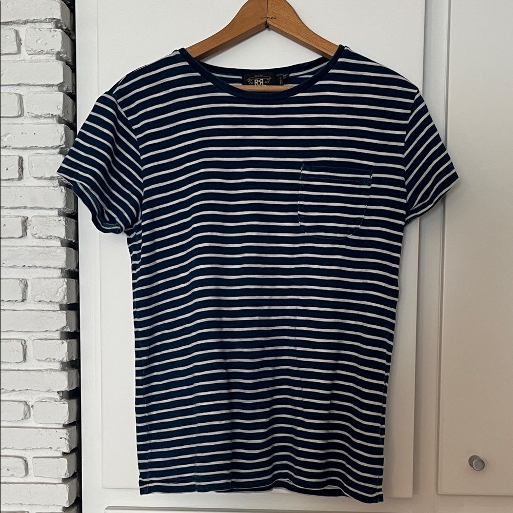 Ralph Lauren Double RL Navy and White Striped Pocket Tee